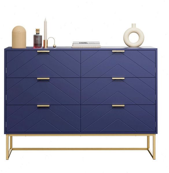 UEV Sideboard mit 6 Schubladen, Highboard Mehrzweckschrank mit Kisppschutz (für Wohnzimmer Schlafzimmer Büro Flur, 100x34x73,5cm), Küchenschrank Buffet TV Board Schrank mit Füße Aufbewahrungsschrank