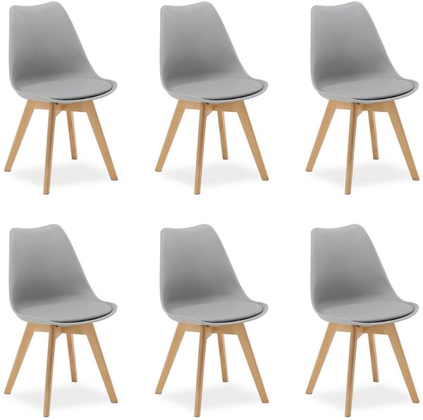 Küchenstuhl Grau Set 6 Stühle Esszimmer Holz modern Kunststoff Esszimmerstühle Schalenstuhl Holzstühle