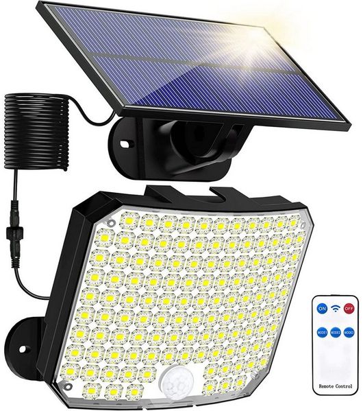 LMaxhome LED Solarleuchte Solarlampen Mit Fernbedienung&Bewegungsmelder Wasserdichte für Garten, 1 St, 118 LEDs, 6000K, 600LM, 3 Modi, Sensor-120°, LED fest integriert Außen