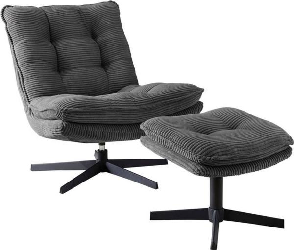 Jockenhöfer Gruppe Relaxsessel Kasper, B: 76 cm, Sitzhöhe: 47 cm, Set: mit Hocker, 360° Drehfunktion, Cord Bild 4