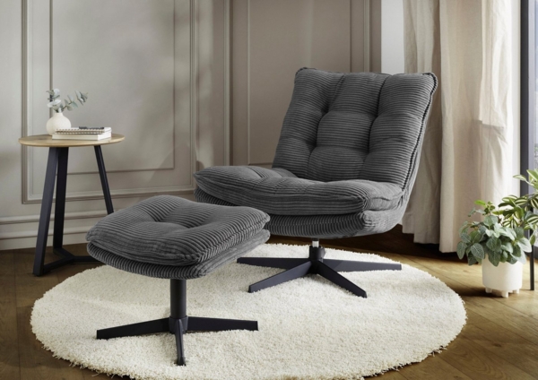 Jockenhöfer Gruppe Relaxsessel Kasper, B: 76 cm, Sitzhöhe: 47 cm, Set: mit Hocker, 360° Drehfunktion, Cord Bild 5