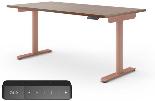 Ergotopia Desktopia One I Elektrisch höhenverstellbarer Schreibtisch I Tischplatte: 180x80 cm, Nussbaum Dekor I Gestell Apricot I Top Preis-Leistung