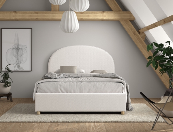 MOON Polsterbett 140 x 200 cm mit Bettkasten, inkl Lattenrost, Bezug trendiger Boucle Stoff in Weiß