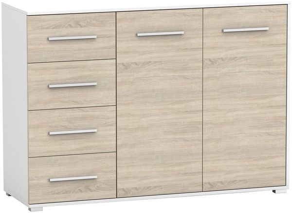 MOEBLO Kommode KOM001 (Kommode Sideboard Schubladenkommode, Highboard Schrank Beistelltisch mit 2 Türen und 4 Schubladen), (BxHxT): 135x95x45 cm