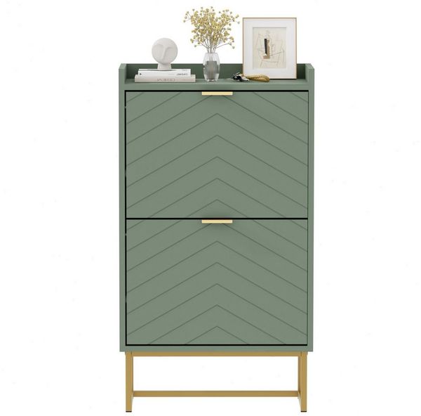 UEV Schuhschrank mit 2 Klappen, Schuhkipper Schmal, Schuhregal mit Metallfüße (50 x 24 x 103,5 cm Modern Schuhaufbewahrung mit Oberplatte, Schuhkommode,Anti-Kipp-Vorrichtung für Eingangsbereich) trennwände verstellbar und abnehmbar für verschiedene Schu...
