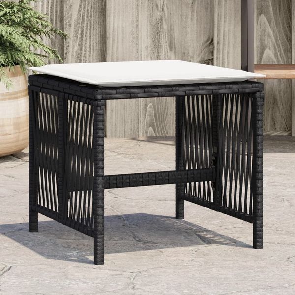 vidaXL Gartenhocker mit Kissen 4 Stk. Schwarz 41x41x36 cm Poly Rattan 365055