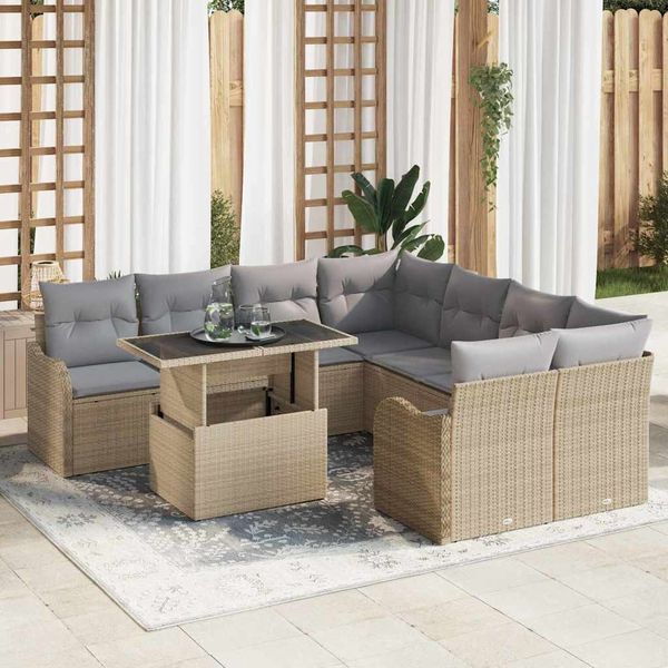 vidaXL Gartensofa-set mit Kissen mit Kissen 9 pcs Beige Polyrattan 3357173