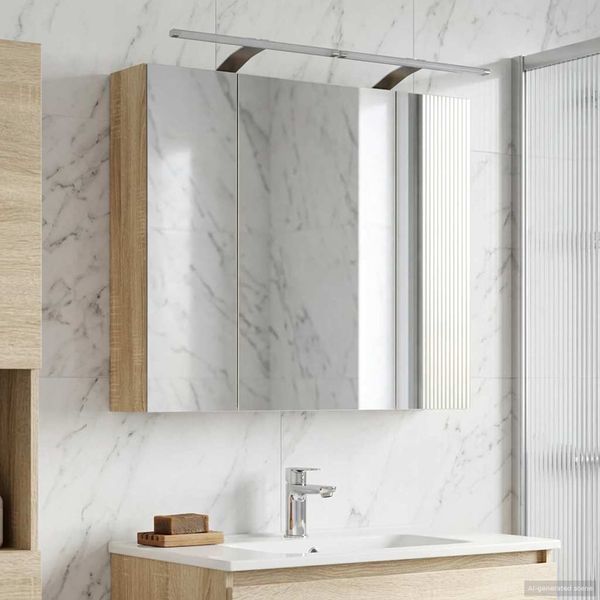 vidaXL Badezimmerspiegelschrank mit Tür Sonoma-Eiche 80 x 14,5 x 70 cm 889113