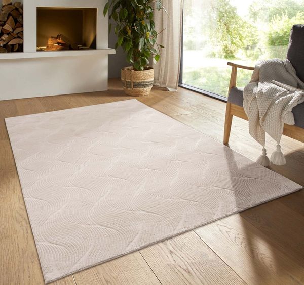 TaCa Home Teppich Kurzflor Teppich Hasenfell Optik, rechteckig, Höhe: 10 mm, Wohnzimmer, Kinderzimmer, Esszimmer, Shell Beige - 200x290 cm