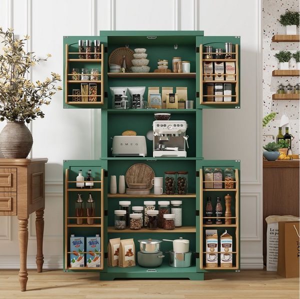 HOLTICO Hochschrank Küchenschrank mit Arbeitsplatte, Buffetschrank, Esszimmerschrank (1-St) Speisekammer mit 4 Türen und Regalen, 183cm