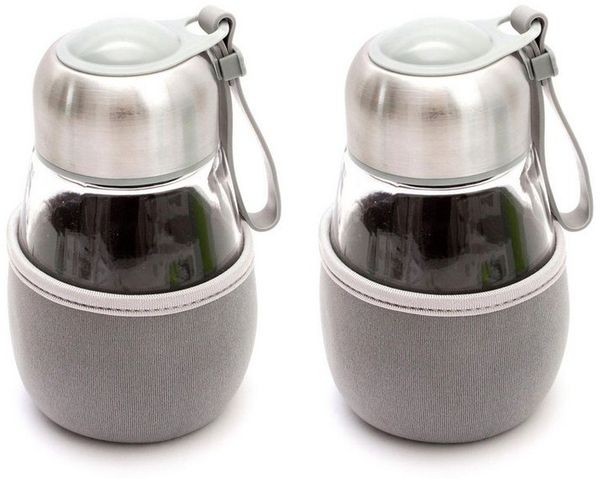 Lantelme Thermoglas 2 Stück Set Glas Thermoflasche 400ml Isolierflasche Kalt- Heißgetränke, Materialien Glas, Edelstahl, Neopren und lebensmittelechter Kunststoff