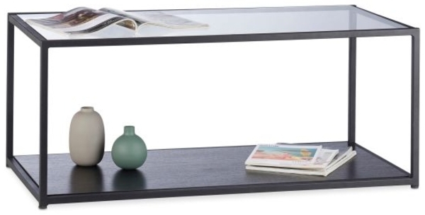 Couchtisch Glas mit schwarzer Ablage