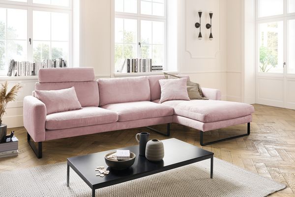 KAWOLA Sofa RICARDA Ecksofa Cord rosa Recamiere rechts 81 x 154 x 298 cm