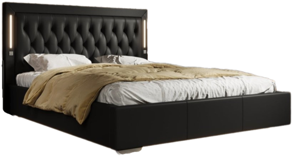 Designer Polsterbett Rio inkl. RGB, USB und Stauraum 200x200 Schwarz H2 (bis 70kg)