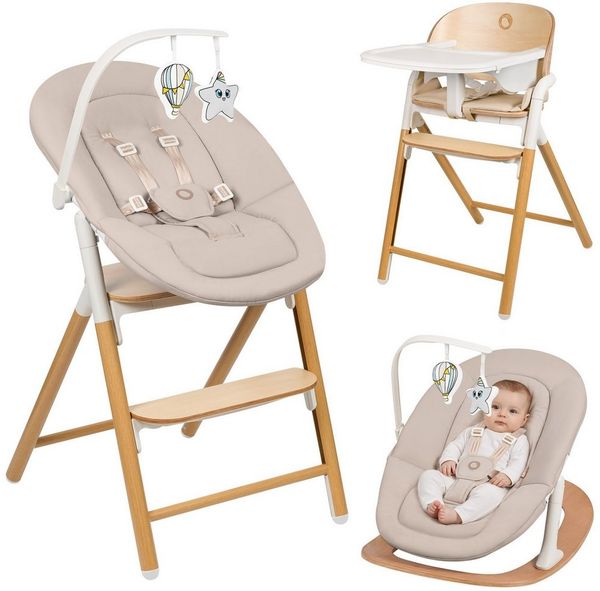 lionelo Hochstuhl CELIA (3-in-1-Hochstuhl Komplettset), 3in1/Einhandverstellung/Kunstleder/Tablett/Babyset enthalten