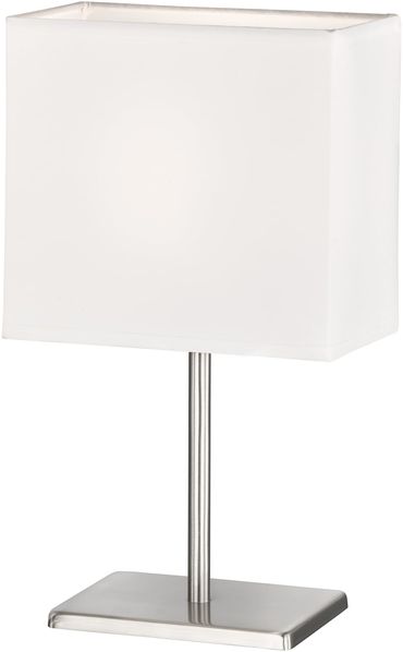 Fischer & Honsel Tischleuchte Bozen | nickelfarben matt| Stoffschirm weiß Chintz| L: 17 cm, B: 10 cm, H: 30 cm| mit Schnurschalter| 1x E14 max. 25 W ohne Leuchtmittel