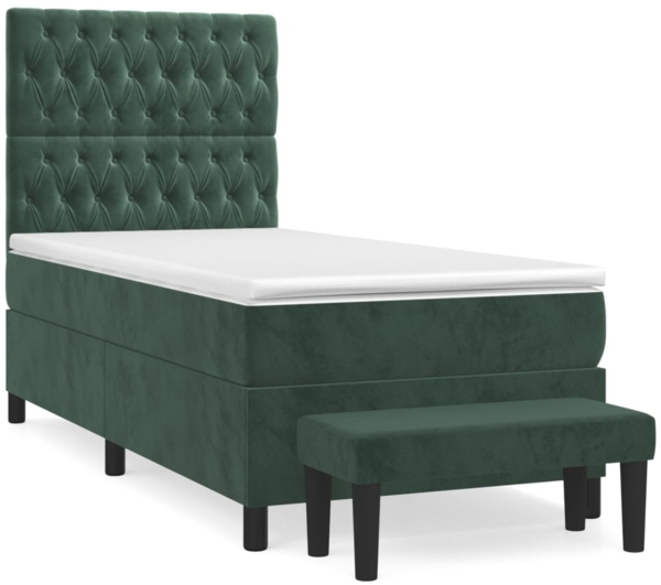 vidaXL Boxspringbett mit Matratze Dunkelgrün 90x190 cm Samt 3137998