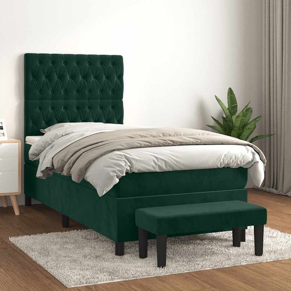 vidaXL Boxspringbett mit Matratze Dunkelgrün 90x190 cm Samt 3137998