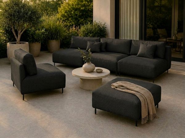 Garten Lounge Set SUN – Outdoor Möbel Set mit Sofa, Sessel und Hocker, UV-beständig und wasserabweisend