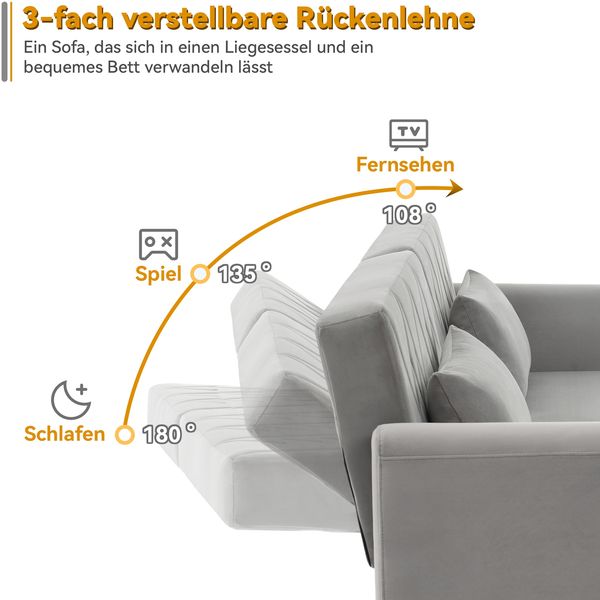 Schlafsofa, Zweisitzer aus Samtstoff mit Schlaffunktion, geeignet für Wohnzimmer, Schlafzimmer, Heimkino & Gästezimmer, Samt, Blau Bild 6