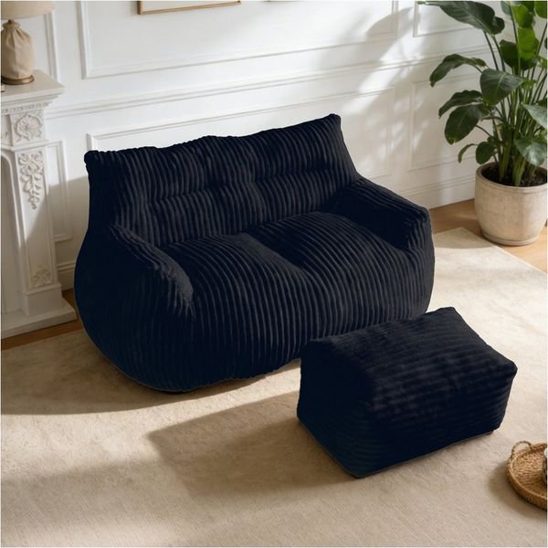 Odikalo 2-Sitzer Sofas wohnzimmer Loungesofa Relaxsessel Sitzsack mit Schlaffunktion, Doppel-Sitzsack mit Hocker–Große Sitzsack-Lounger für Erwachsene Jugendliche und Kinder–Ideal für Wohnzimmer Schlafzimmer Studentenwohnheim oder Balkon
