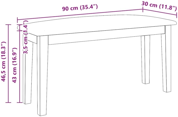 vidaXL Bank 90 cm Braun Massivholz Gummibaum 4102593 Bild 9