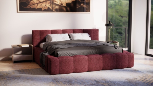 Polsterbett Doppelbett Bett LIZETH 140x200cm in Stoff Perfect Harmony Bordeauxrot