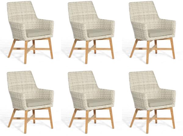 Sonnenpartner 6x Garten-Sessel Helios Teakholz/Polyrattan white-coral Gartenstuhl