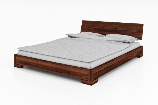 Bett Bento 13 Wildeiche massiv choco 90x200 cm mit Holzkopfteil und Holzbeinen