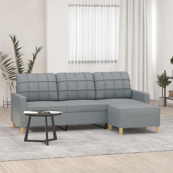 vidaxl 3-Sitzer-Sofa mit Hocker 180 cm Stoff , Hellgrau