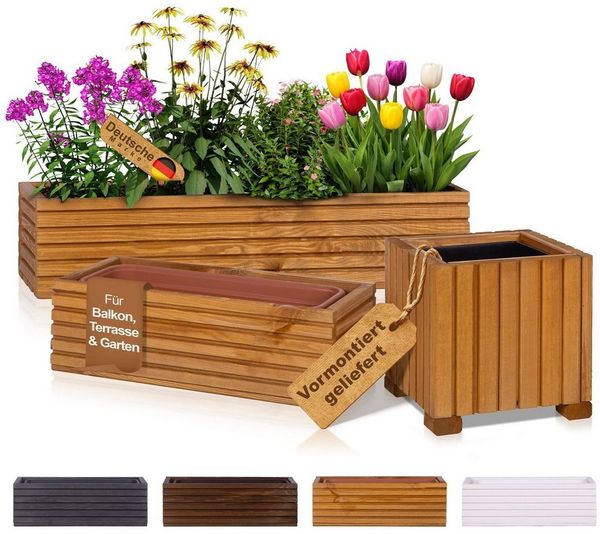 BooGardi Pflanzkübel Balkonkasten Blumenkasten mit Kunststoffeinsatz (Pflanzkasten · Hellbraun 44x20x14cm · 4 Farben · 3 Größen), Pflanzgefäß für Fensterbank · Balkon · Garten · Terrasse