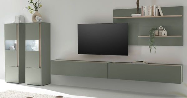Wohnwand 5-teilig Center in Salbei und Eiche 440 cm