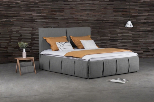 Polsterbett Doppelbett AGIS Stoff Grau 140x200 cm