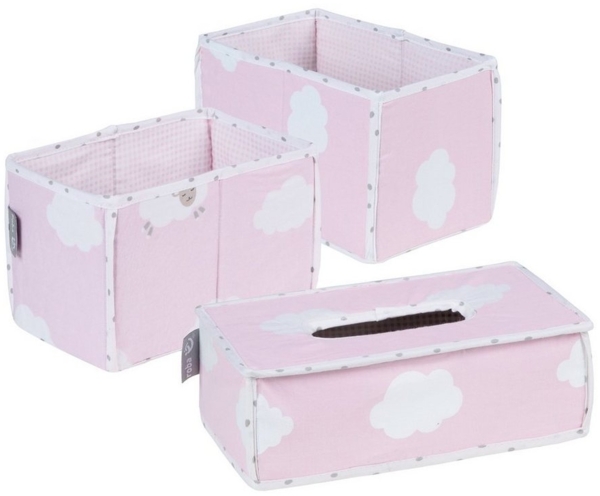 roba Pflegeorganizer-Set 'Kleine Wolke' rosa - 2 Boxen für Windeln - 1 Feuchttücherbox - Rosa / Weiß