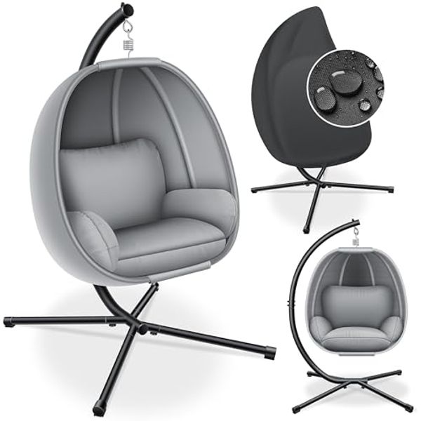 KESSER® 'Luxe' Hängesessel mit Gestell, inkl. Sitz- & Rückenkissen, Seitenpolsterung, grau, für Indoor & Outdoor, bis 150 kg belastbar