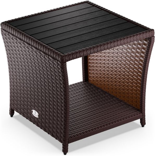 Casaria Beistelltisch (1-St), wetterfest, Polyrattan / WPC braun, 45 x 45 x 40 cm