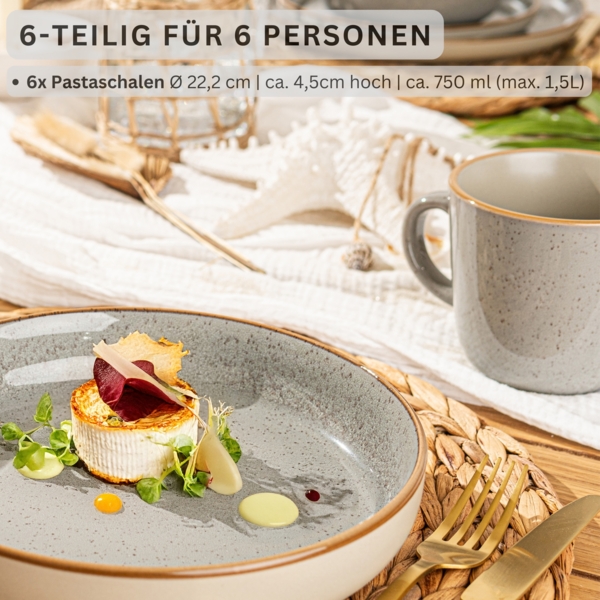SÄNGER Pastaschalen Set Rio Perlgrau - 6 teilig aus Steingut Bild 2