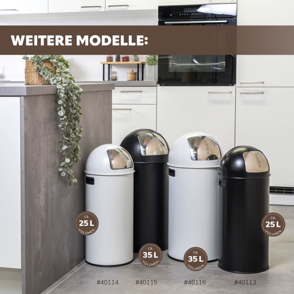 eluno Mülleimer Pushmülleimer 25 Liter aus Stahlblech, abnehmbarer Deckel Bild 8