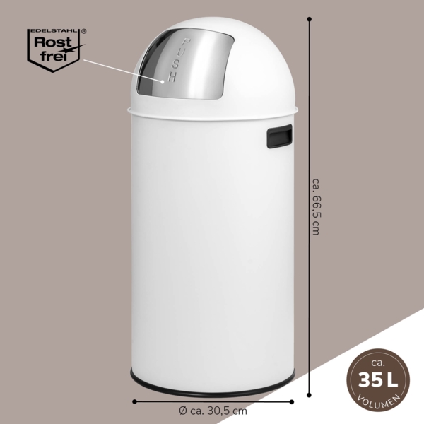 eluno Mülleimer Pushmülleimer 25 Liter aus Stahlblech, abnehmbarer Deckel Bild 7