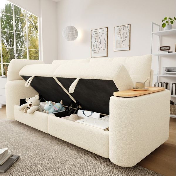 Odikalo Sofa Ecksofa 2-Sitzer mit Schlaffunktion Stauraum und Beistelltisch, mit Stauraum, Kopfstütze & integriertem Beistelltisch – platzsparende Schlafcouch für Apartment, Wohnzimmer & Gästezimmer