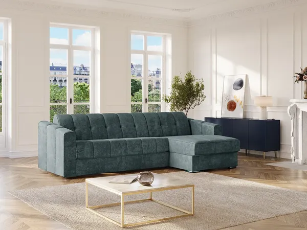 Vente-unique - DARIELO Sofa Stoff Blau - B 223 cm152 cm x H 93 cm x L 295 cm