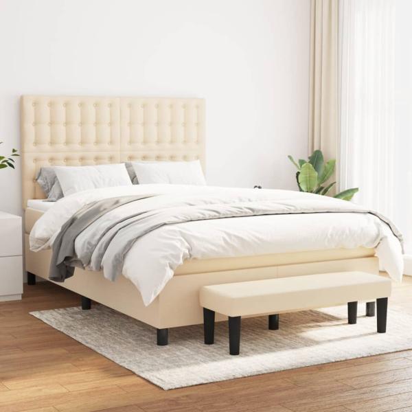 vidaXL Boxspringbett mit Matratze Creme 140x200 cm Stoff, Härtegrad: H2 [3136922]