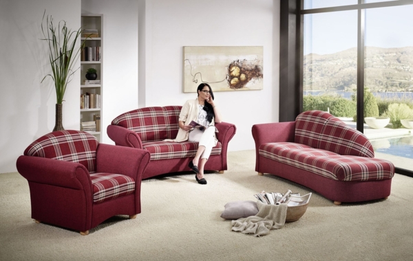 Sofa 2-Sitzer Kama Bezug Flachgewebe Buche natur / rot 21556 Bild 2