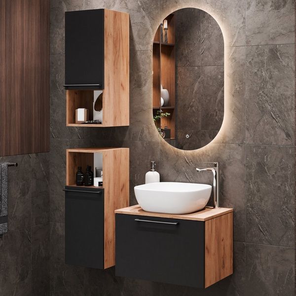 Planetmöbel Badmöbel-Set ASTRA Waschtischunterschrank 60 cm mit Midischrank, (Waschbeckenunterschrank, 3-St, Badmöbel Set), Badezimmer Möbel im modernen Design