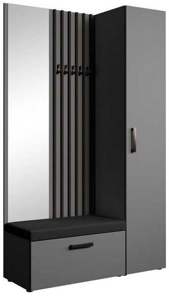 Beautysofa Garderobenschrank mit großem Spiegel und Kleiderstange MARGARET II+IV ein hoher eintüriger Kleiderschrank und ein komfortabler Schuhschrank
