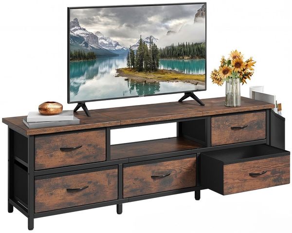 YITAHOME TV-Schrank, TV-Ständer für Wohnzimmer mit 5 faltbaren Schubladen und Regalen, TV-Ständer mit RGB-LED-beleuchtetem TV-Entertainment-Center mit Schrank, 145 x 35 x 50 cm