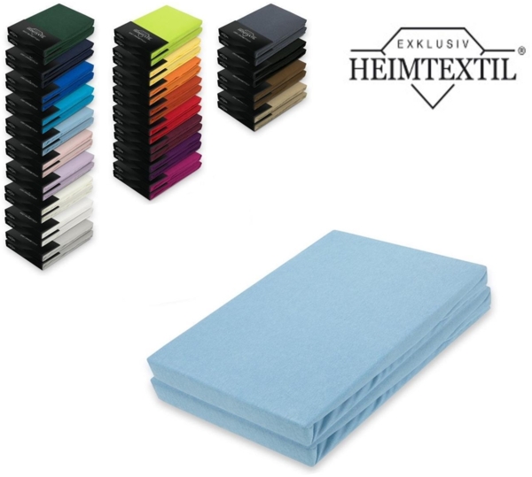 Doppelpack Jersey Spannbettlaken Premium Hellblau 200 x 220 cm