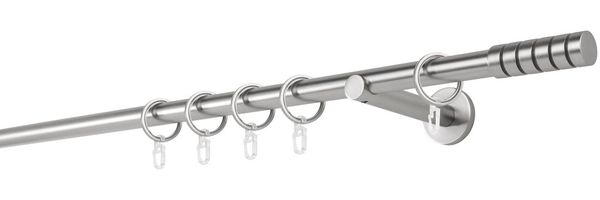 ondeco Gardinenstange Rundrohr Wandabstand 12cm Rille, Ø 20 mm, 1-läufig-läufig, Wunschmaßlänge, Bohren, verschraubt
