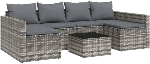 vidaXL Garten Lounge Set 2-TLG. mit Kissen, U-Form Grau Poly Rattan