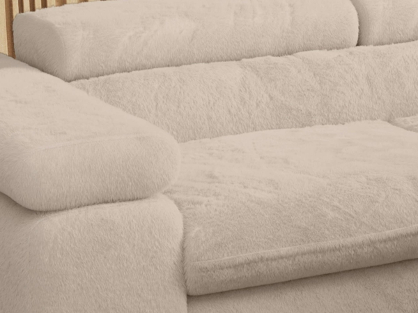 Ecksofa, L-form mit Schlaffunktion, verstellbaren Kopfstützen, Bettkasten - PEDRO - Creme Plüsch - links Bild 6